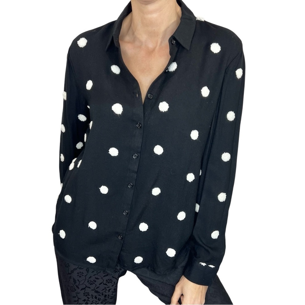 Alexander Jordan black raised white textured polka dot long sleeve blouse S